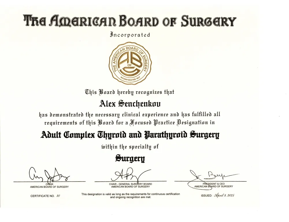 ACTPS Focused Practice Designation Certificate — American Board of Surgery