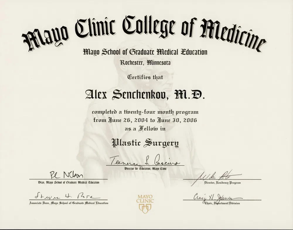 Mayo Clinic College of Medicine — Plastic Surgery Fellowship Certificate