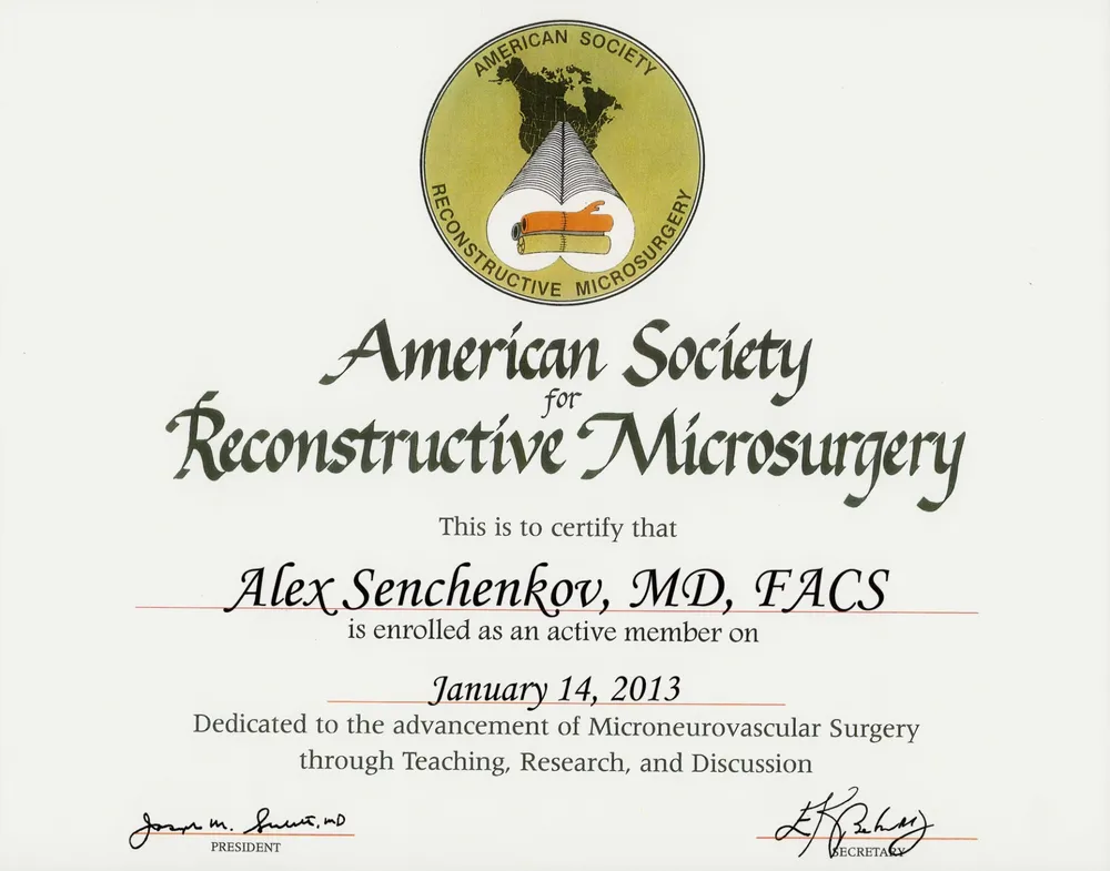 American Society for Reconstructive Microsurgery — Active Member Certificate